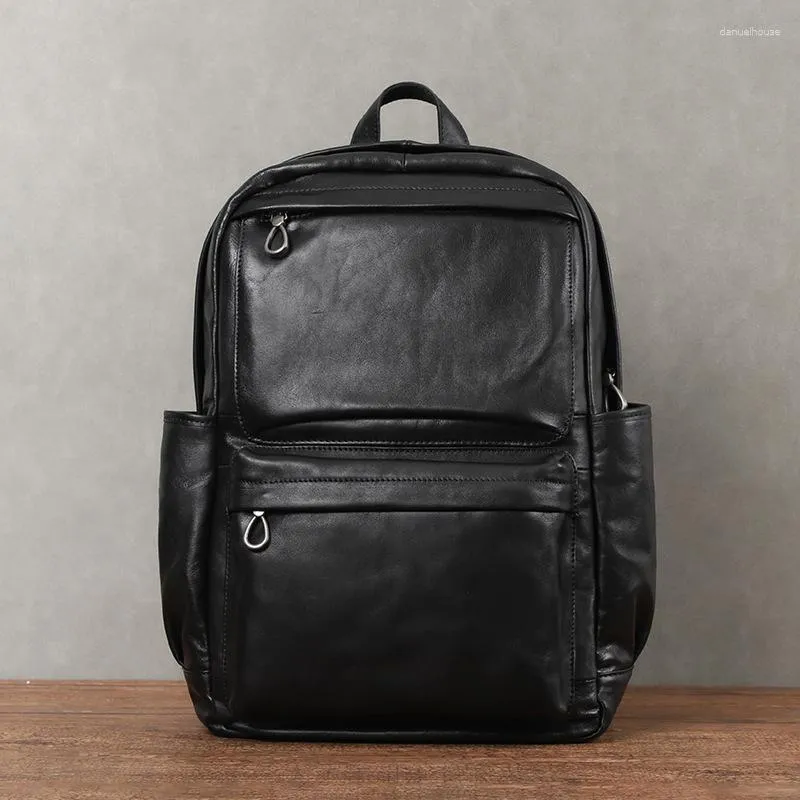 School Bags EUMOAN Retro Men's Backpack Cowhide Tree Paste Skin Bag Large Capacity 15.6 "computer Travel Genuine Lea