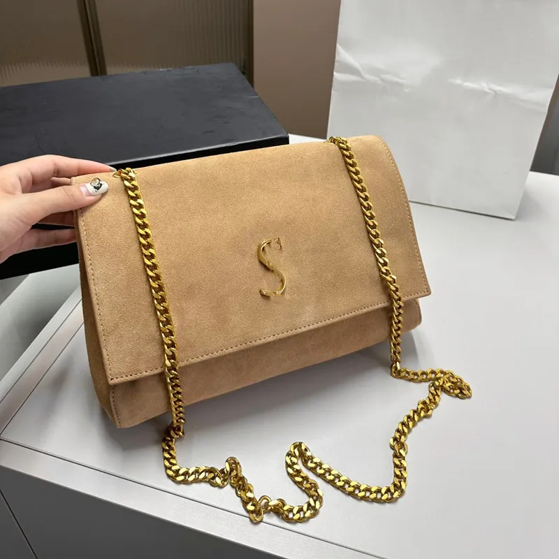 Kate dubbelsidiga väskor Designer Chain Messenger Bag Crossbody Shoulder Bag Women Suede Metal Letter Flap Bag Socialite Alligator Suede Patchwork Purse