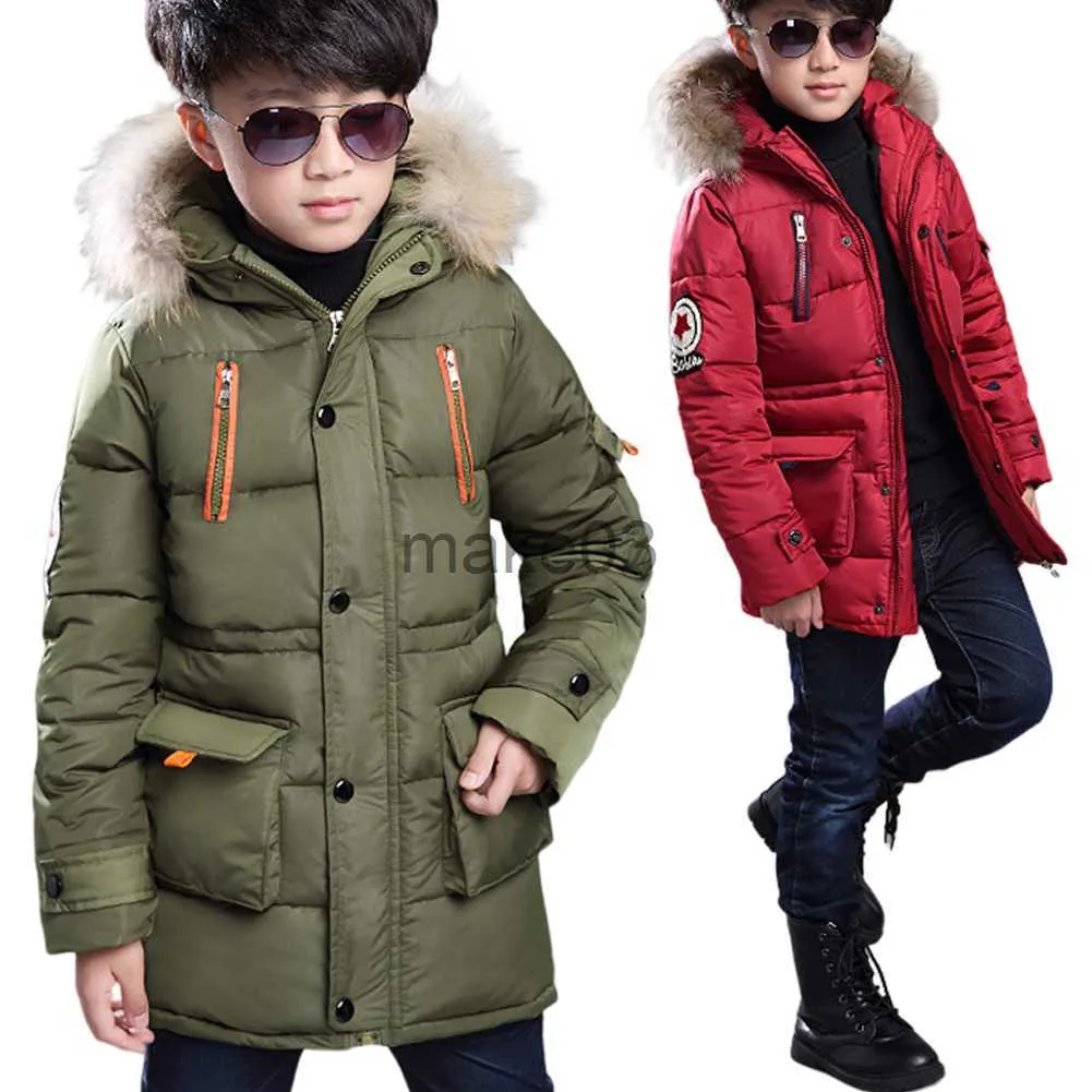 Down Coat Boy Winter Coat Warmed Puffer Kids Parka Jacka med löstagbar pälshuva vindtät tjockt ytterkläder för tonåringar J230823