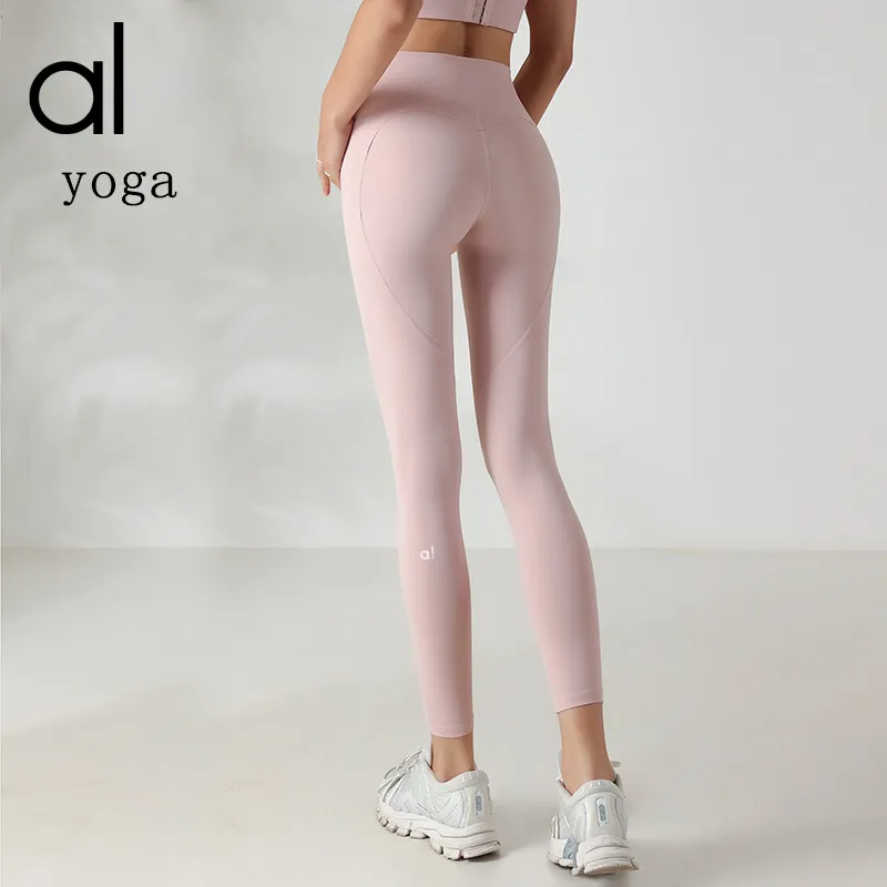 Lu Lemon Yoga Aligner la maladresse YOGA AL sans fil Double face Nude Yoga femmes taille levage miel pêche hanche sport Fiess pantalon