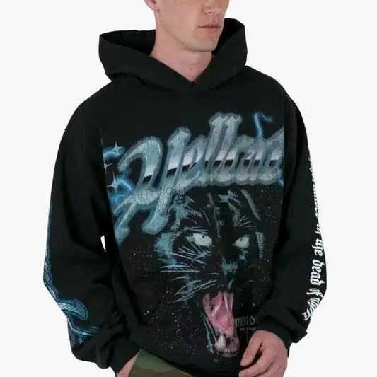 Sweatshirts Mens Designer Hoodies Fashion Streetwear a Niche Trendy Product Ins Super Hot Wind High Street Black Night Snow Leopard Loose Casual Hooded Hoodie