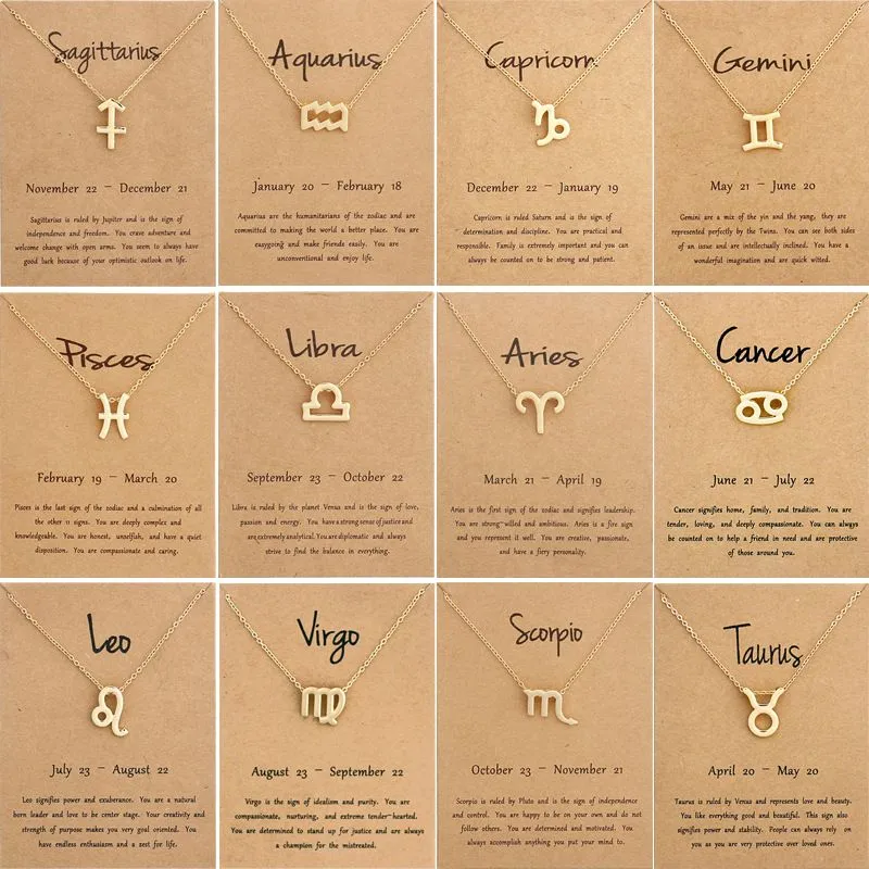 Classical Zodiac Necklace 12 Constellation Necklaces Horoscope Symbol Pendent Necklace with Wish Card Aries ,Cancer,Libra,Gemini Fashion Jewelry Wholesale Price