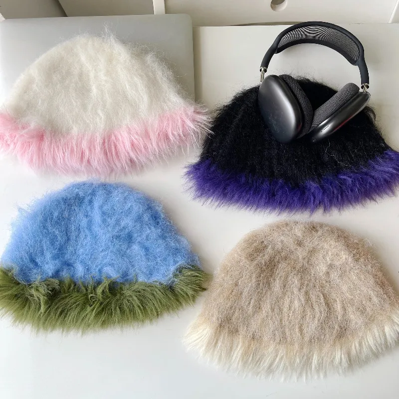 Beanieskull Caps süße coole Plüsch -passende Farbfischerhut Female Herbst und Winter Koreanische Version Alle warme schlichte Make -up süßes Pelzbecken 230822