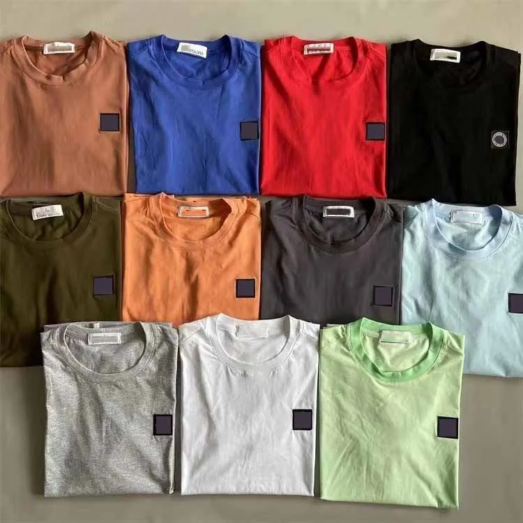 Mens T-Shirts Stonis Kısa Kollu Üst Tees Polos T-Shirt Yuvarlak Boyun İşlemeli Göğüs Emblemi İpek Pamuk Katı gevşek
