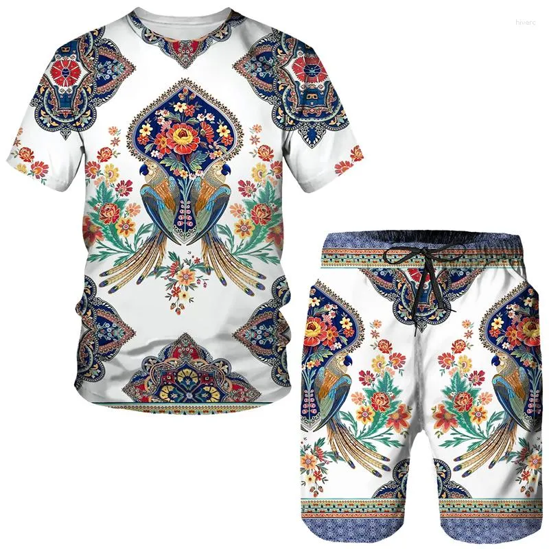 Herrspårar Summer Floral Print T-shirt/Shorts/Suit Women's Casual Short Sleeve Two Piece Set Vintage Style Boho Tracksuit Par