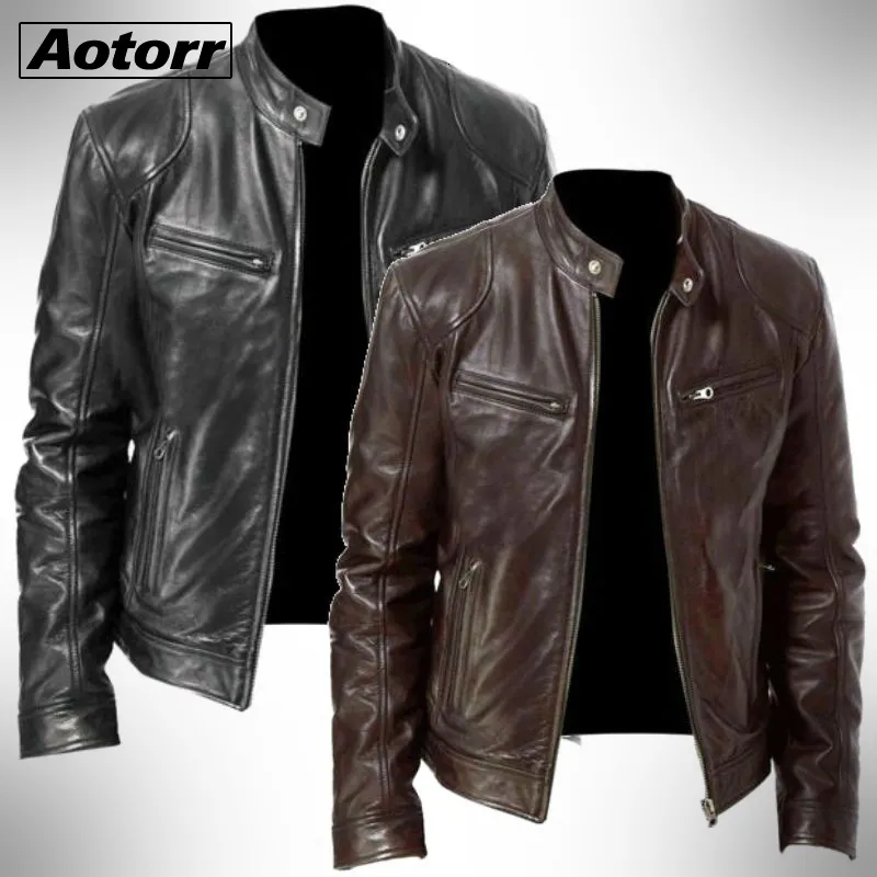 Men's Trench Coats Mens Fashion Leather Jacket Slim Fit Stand Collar PU Jacket Male Anti-wind Motorcycle Lapel Diagonal Zipper Jackets Men 5XL 230822