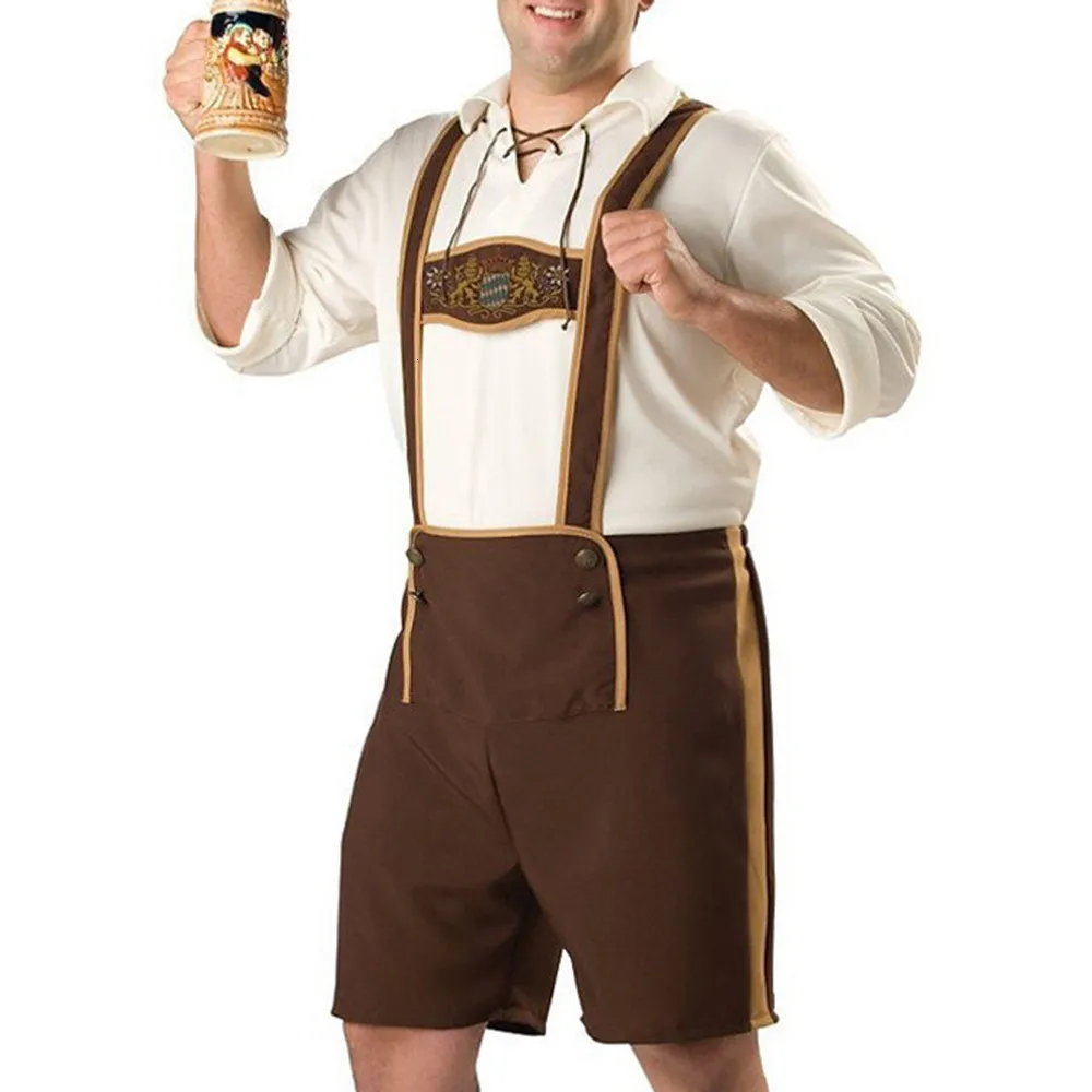 Survêtements pour hommes Costume d'Halloween Mens Oktoberfest Bière bavaroise Shorts allemands Outfit Salopette Chemise Chapeau Bretelles Ensemble court 230822