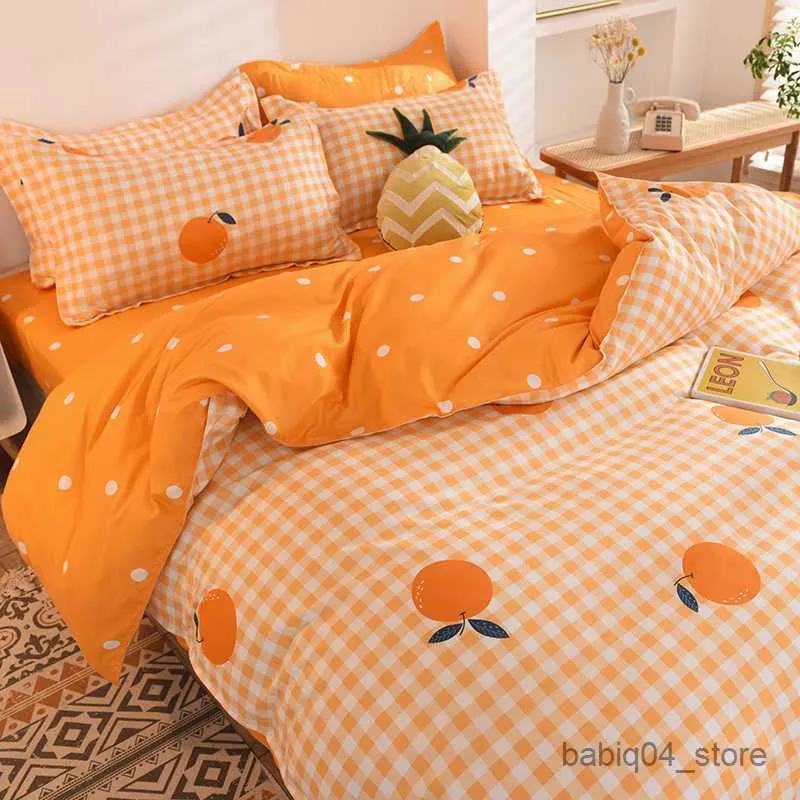 Bettwäsche -Sets rosa Erdbeer süße Fruchtbettwäsche Set Duvet Cover Weichgröße flacher Bettblatt Quilt Deckhülle R230823