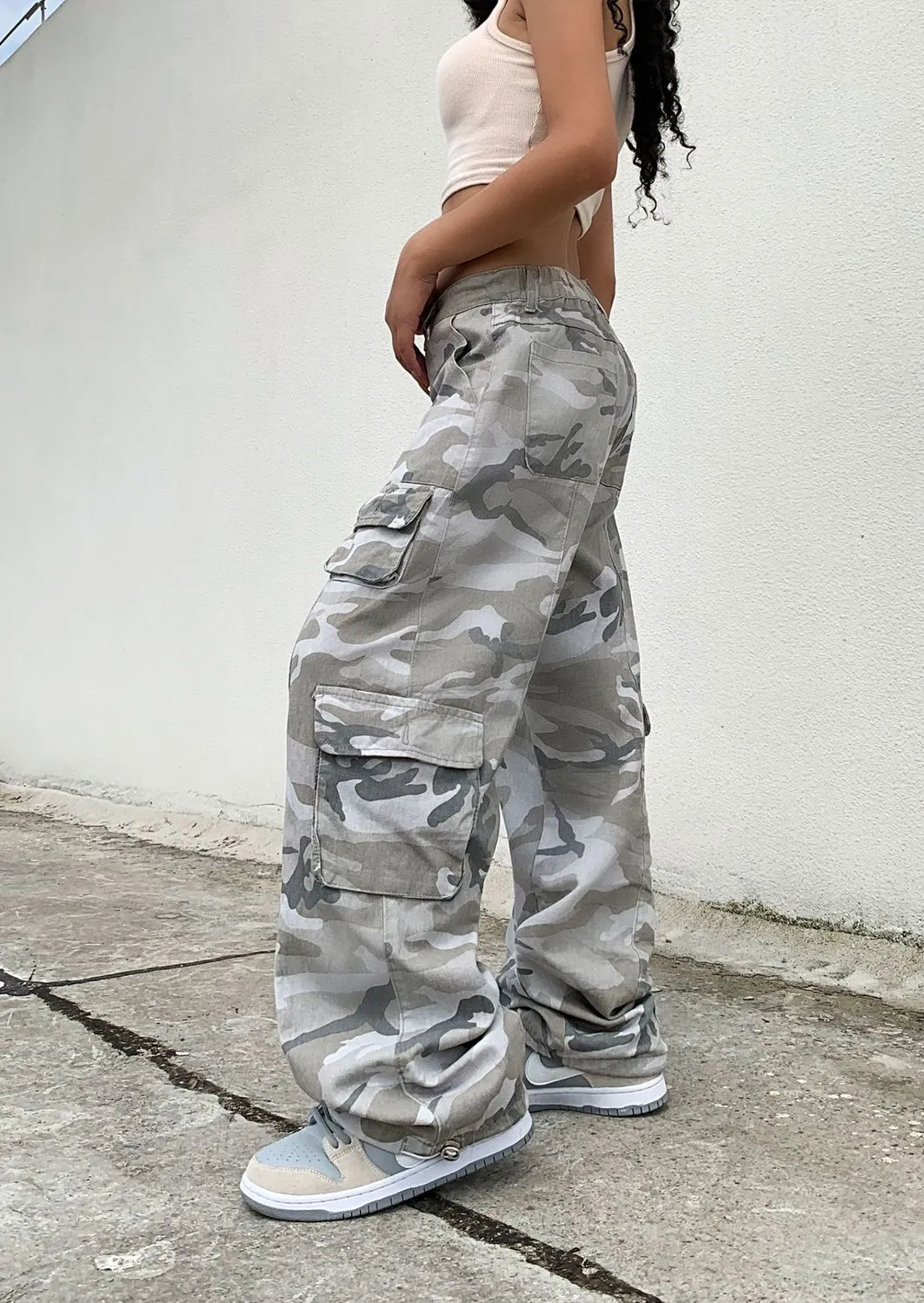 Camo Flap Pockets Cargo Pants Mid Waist Loose Fit Wide Leg - Temu New  Zealand