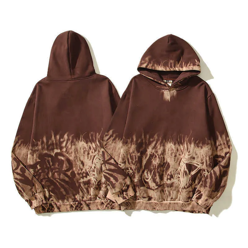 Designer Tie Dye Hoodies 2024 Hell Flame Mens Streetwear Ins Trendy Hoodie