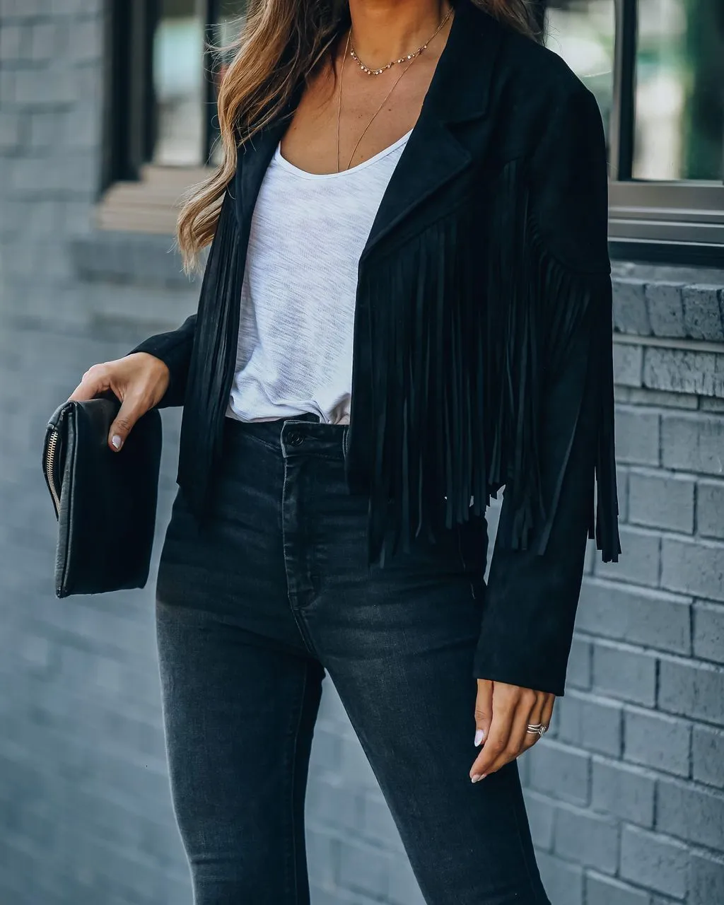 Fringed Suede Biker Jacket: Y2k Crop Top Cardigan - 90s