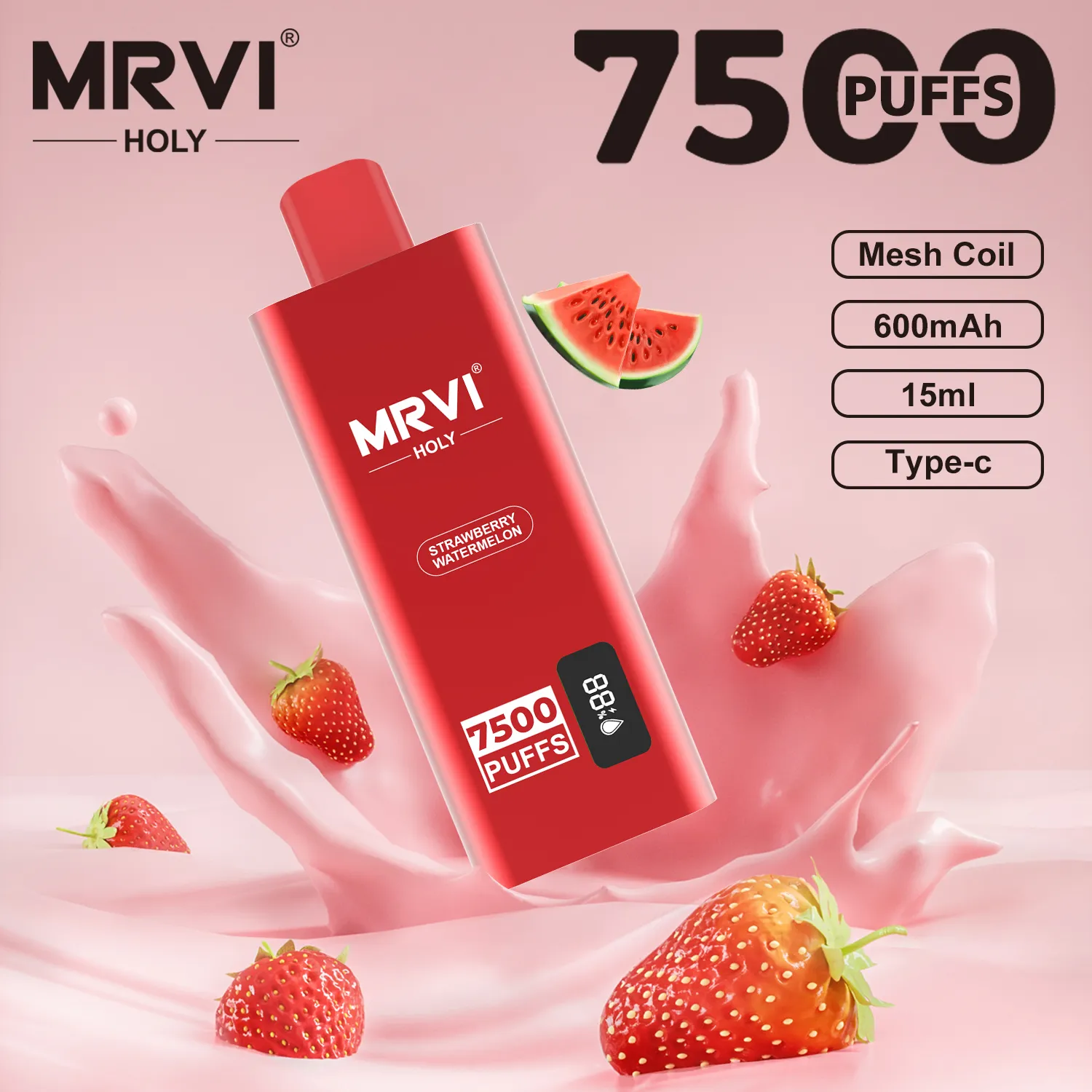 Original MRVI HOLY 7500 bouffées de cigarettes électroniques jetables Vape Mesh Coil 600mAh Batterie 0% 2% 3% 5% Cigs électroniques rechargeables sans fuite 9k Puff énorme