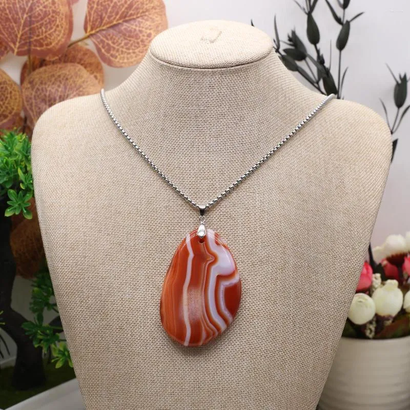 Pendentif Colliers Rouge Rayé Agate En Forme De Collier Charme Pierre Naturelle Énergie Guérison Pierre Précieuse Bijoux Accessoires Cadeau