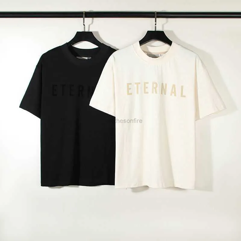 Projektant Fashion Clothing Luksusowe męskie koszulki T-shirty American High Street Fog Season 8 Linia Główna Eternal Eternal Collection Lose Flocking Print T-shirt krótkie rękawy