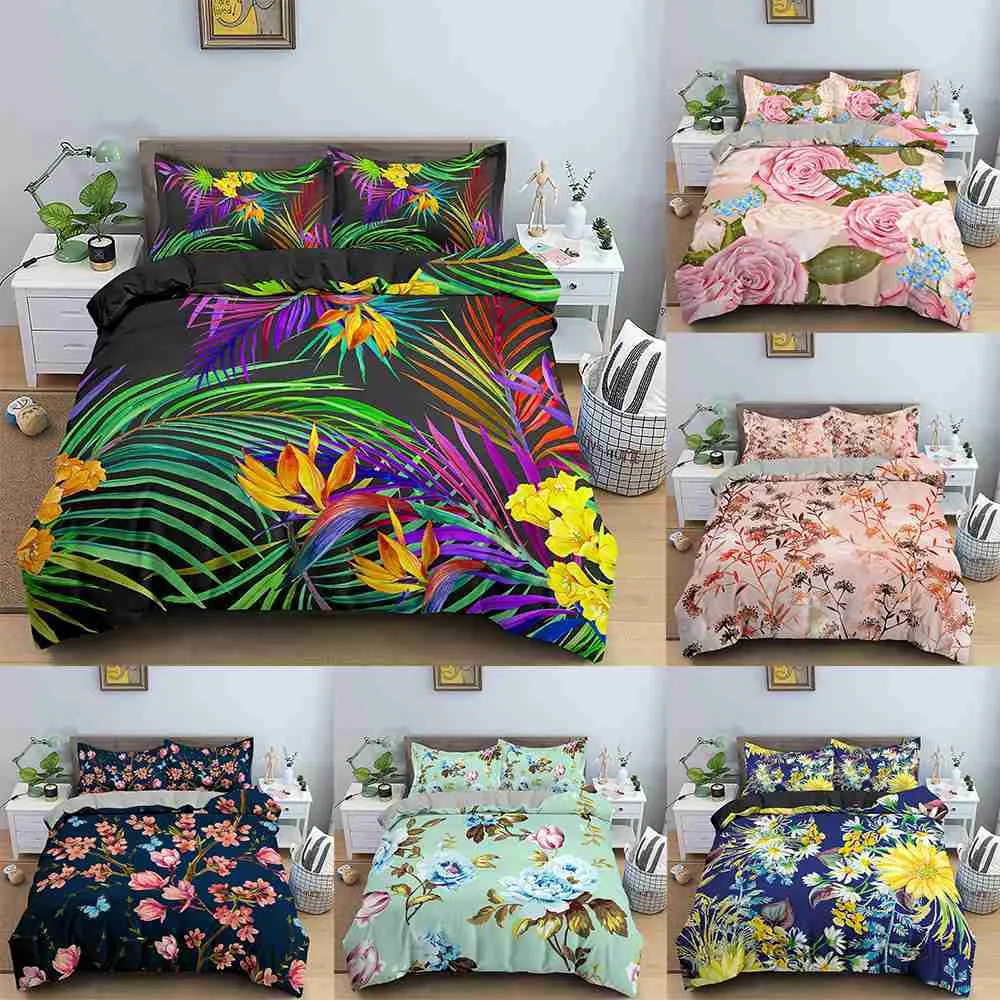 Sängkläder sätter blommigt tryck sängkläder set mjuk hudvänlig täcke med dragkedja stängning vuxna barn flera storlekar täcke täcke hemtextiler r230901