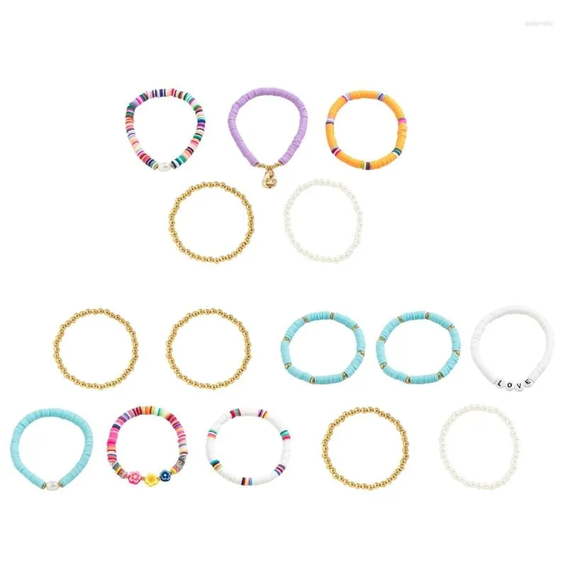 Braccialetti Link 5pcs Braggle di perline elastico con imitazione perle Flower Charm Women Y2K Jewelry F19D