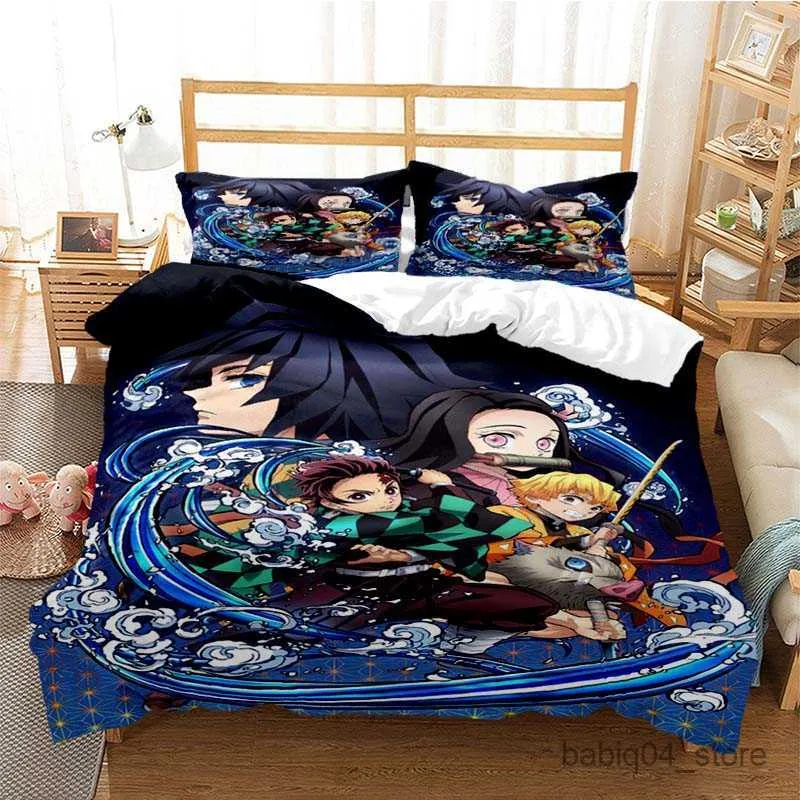 Bedding Sets Anime Demon Slayer Duvet Cover edredom Bed Smolle Twin Tamanho completo 3d Kids Girl Boys Presente Conjunto de roupas de cama R230823