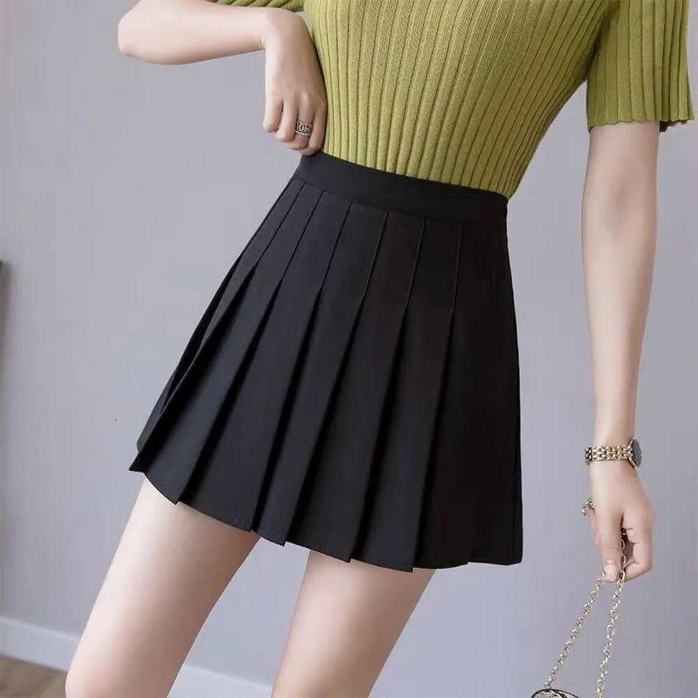Artikel titel veckad kjol för kvinnor svart kort hög midja en linje bantning sommar vit vårgrå stor storlek