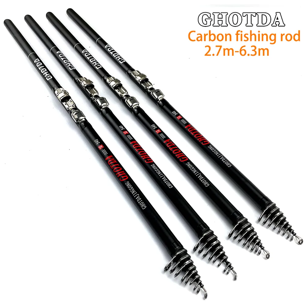 Boat Fishing Rods Carbon Fiber 2.7 3.6 4.5 5.4 6.3M Spinning Rod M Power Telescopic Rock Carp Feeder Surf 230822