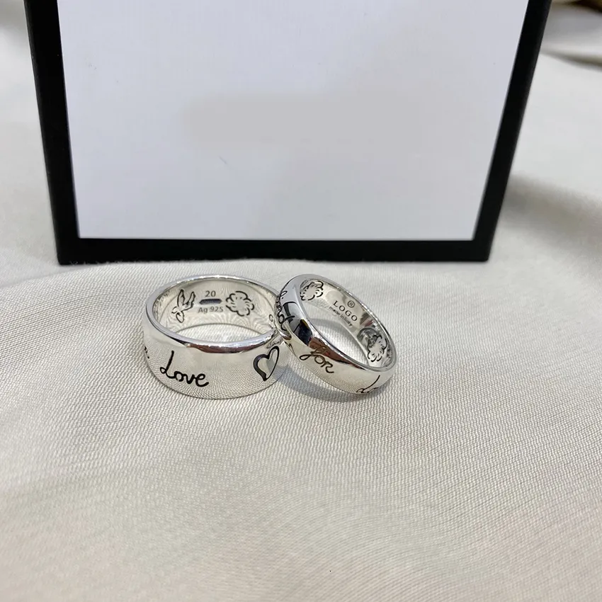 Anillos de boda Anillo de plata esterlina 925 para hombres Fiesta de lujo Citas Pareja Cráneo Cabeza AMOR Mujeres Joyería de moda Regalo de cumpleaños 230822