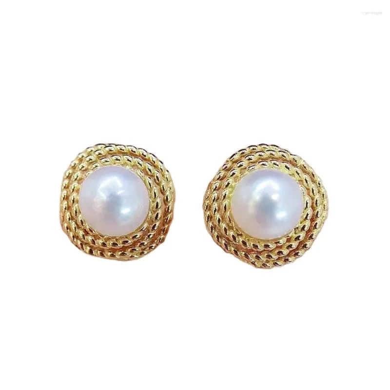 Stud Earrings MADALENA SARARA 7-7.5mm Freshwater Pearl 18K Yellow Gold Women Multi-layers Braided