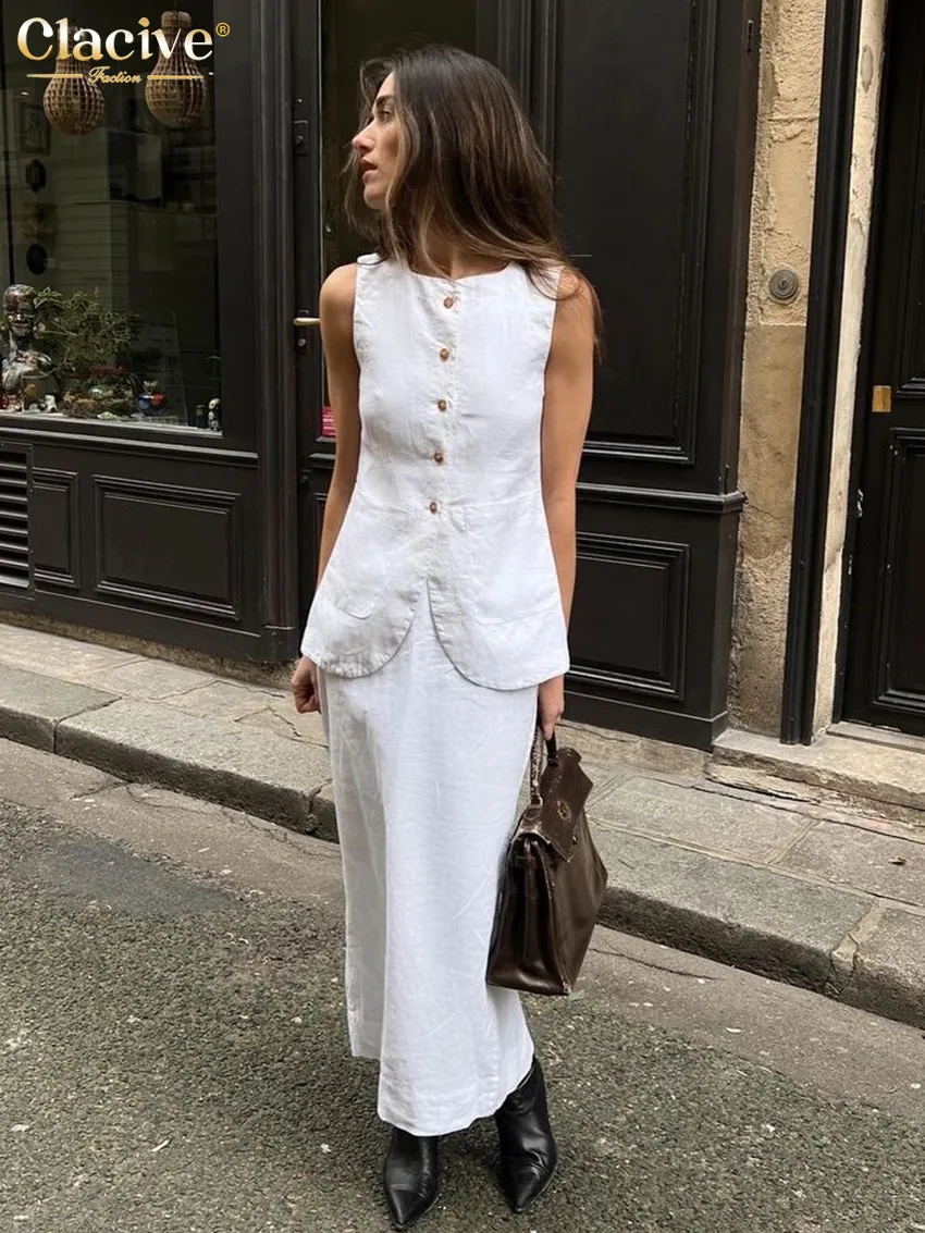 2023 Elegant White Cotton Two Piece Linen Dress Set With 2023 Elegant White Cotton Two Piece Linen Dress Set With
