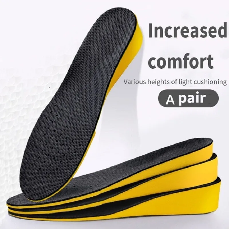 Shoe Parts Accessories Invisiable Height Increase Insoles for Women Men Heel Lift Yellow Shoes Sole Pad Breathable Shock Absorption Feet Care Cushion 230823