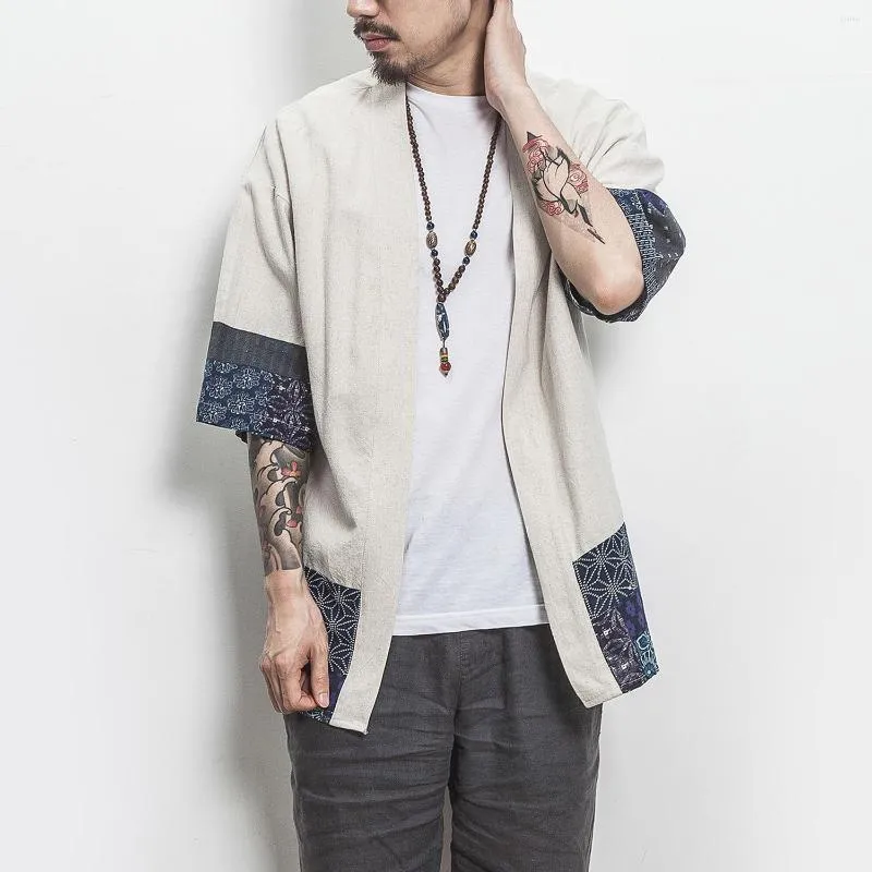 Kurtki męskie upuść bawełniany lniany koszulka Mężczyzna Chińska streetwear kimono płaszcz kardigan plus size 5xl