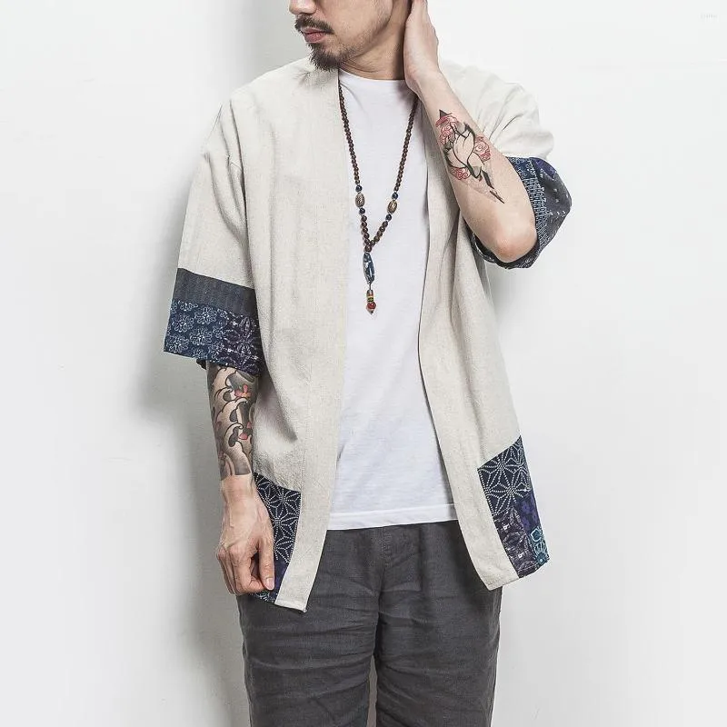 Men's Jackets Drop Cotton Linen Shirt Men Chinese Streetwear Kimono Coat Cardigan Plus Size 5XL