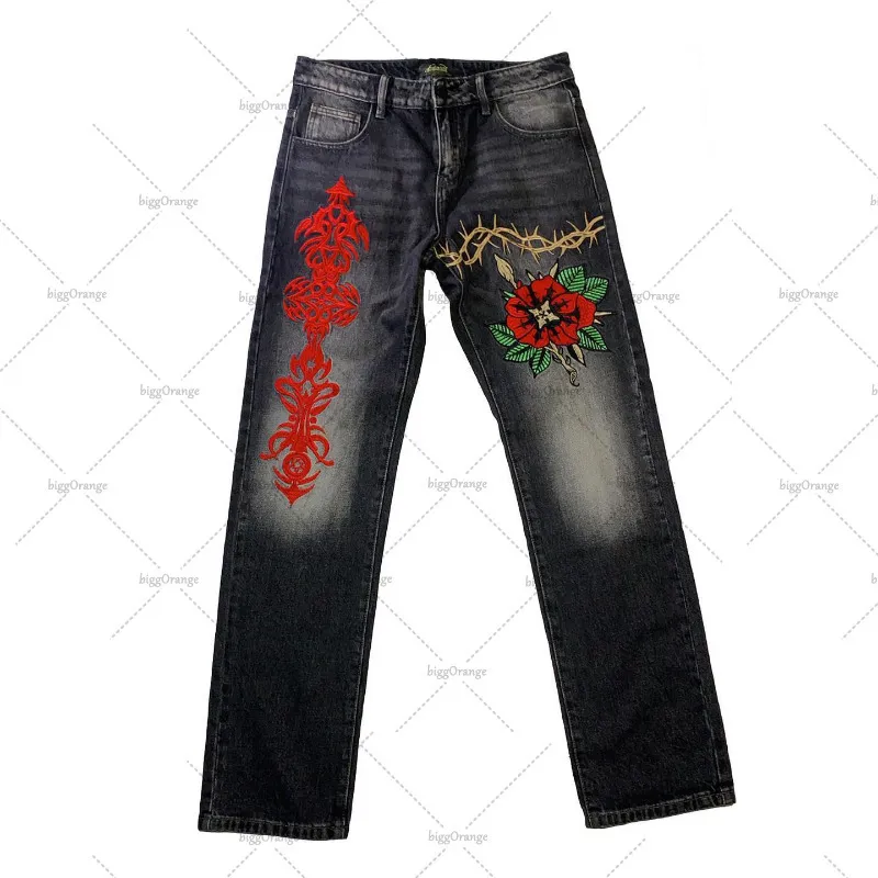 Женские джинсы y2k Street Hiphop Clothing Американская ретро -вышивка Негабаритная джинсовая рок Сексуальные штаны Wideleg Straightleg Men 230823