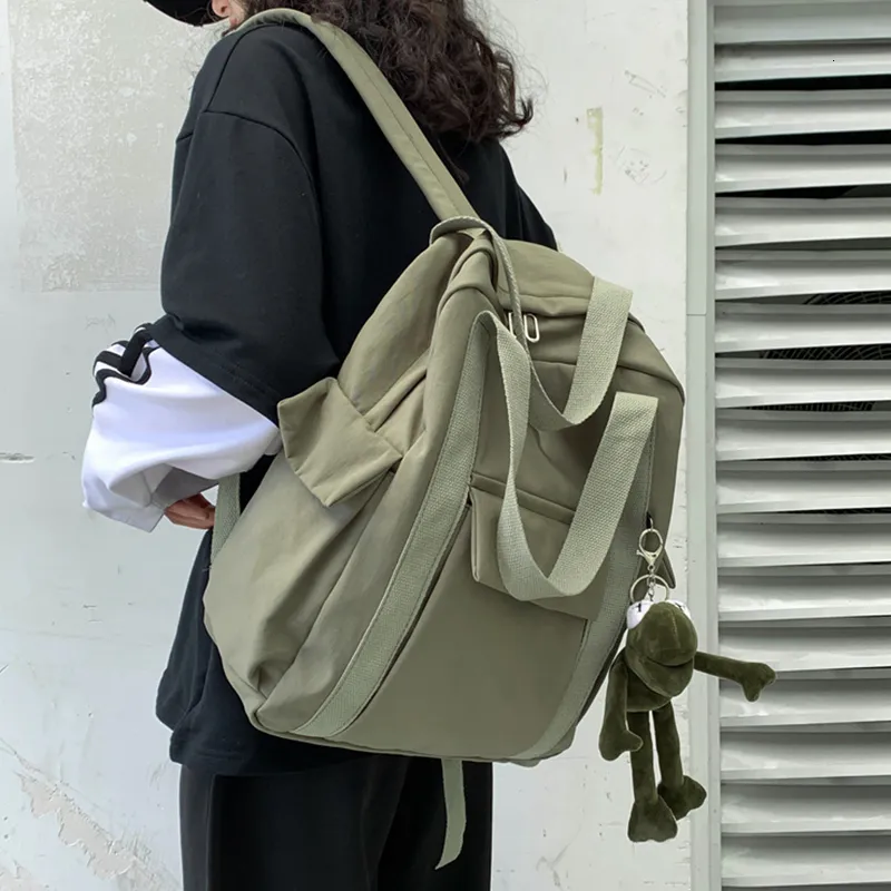 School Bags HOCODO Solid Color WomenS Waterproof Nylon Backpack Simple Bag For Teenage Girl Shoulder Travel 230823