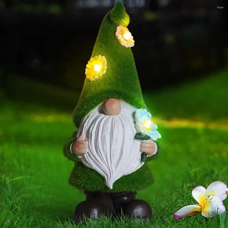 Decorações de jardim Gnome Night Solar Decoração de Flor Flor Dimnize Sistema de Porceptor embutido Desk de decoração automática