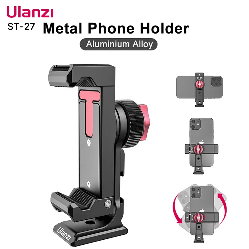 Flash konsoler Vijim Ulanzi ST 27 Metalltelefonhållare Clamp With Cold Shoe Arca 360Rotatable Tripound Mount Clip för Tiktok Vlog P Ography 230823