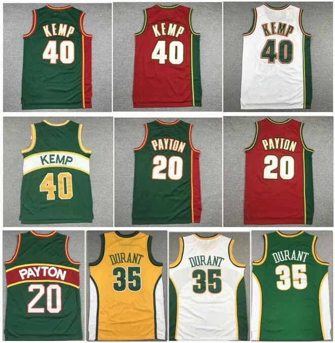 Le camicie sportive degli uomini del college indossa il rosso bianco rosso Il guanto Gary Payton Vintage Reign Man Shawn Kevin Kevin Jersey Durant Yello Jersey