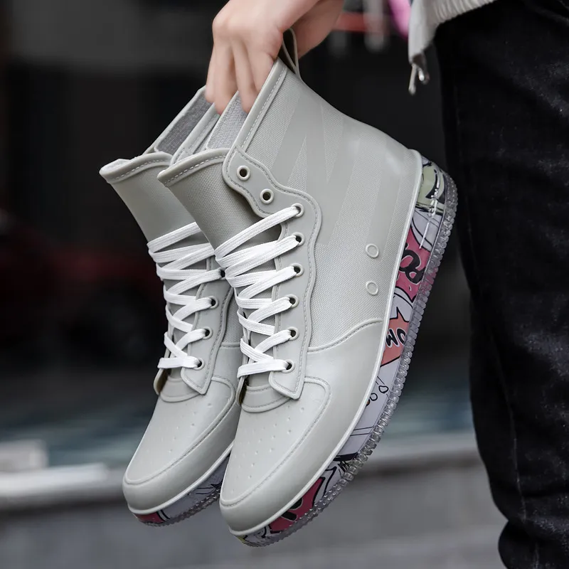 Rain Boots Men Fashion Trendy Nude Antiskid Work Chef Shoes Durable Waterproof Rubber Fishing Male Sneakers 2023 230822