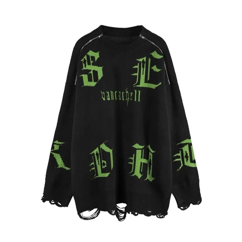 Damestruien Deeptown Goth Punk Black pullover Vintage Gothic gebreide trui vrouwen oversized streetwear zipper gebreide hiphop grunge jumper 230822