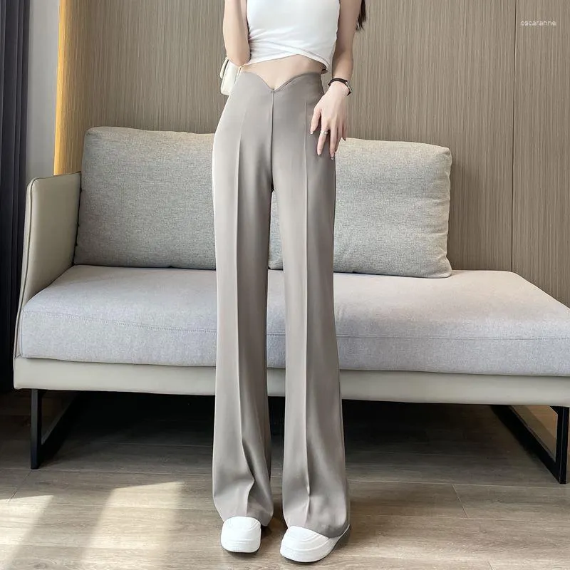 Pantalon Femme Taille Super Haute En Soie Glac e Pantalon Droit
