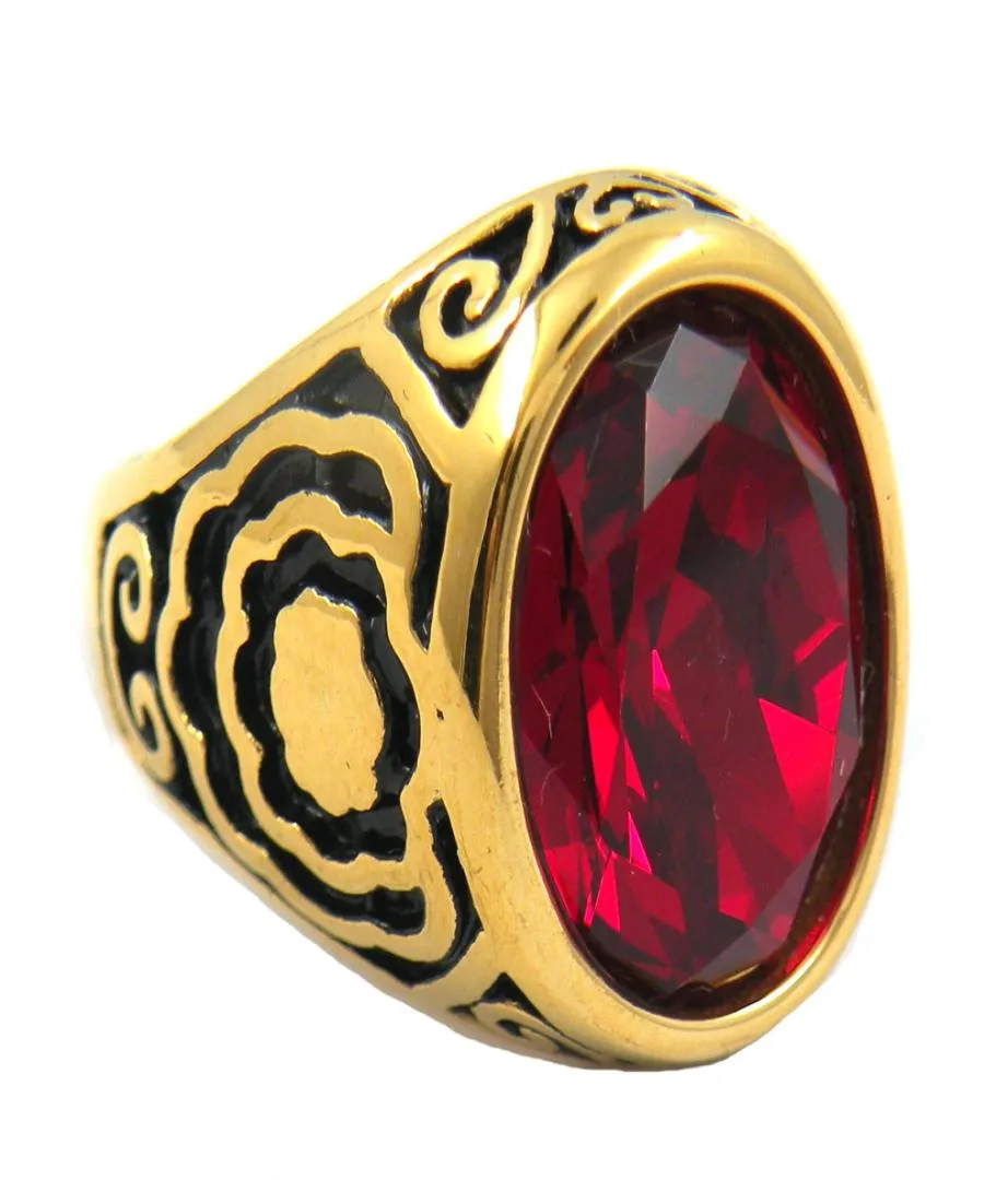 Fanssteel rostfritt stål punk vintage smycken wemen blomma ring med röd sten ring gåva till bröder systrar 13W364830706