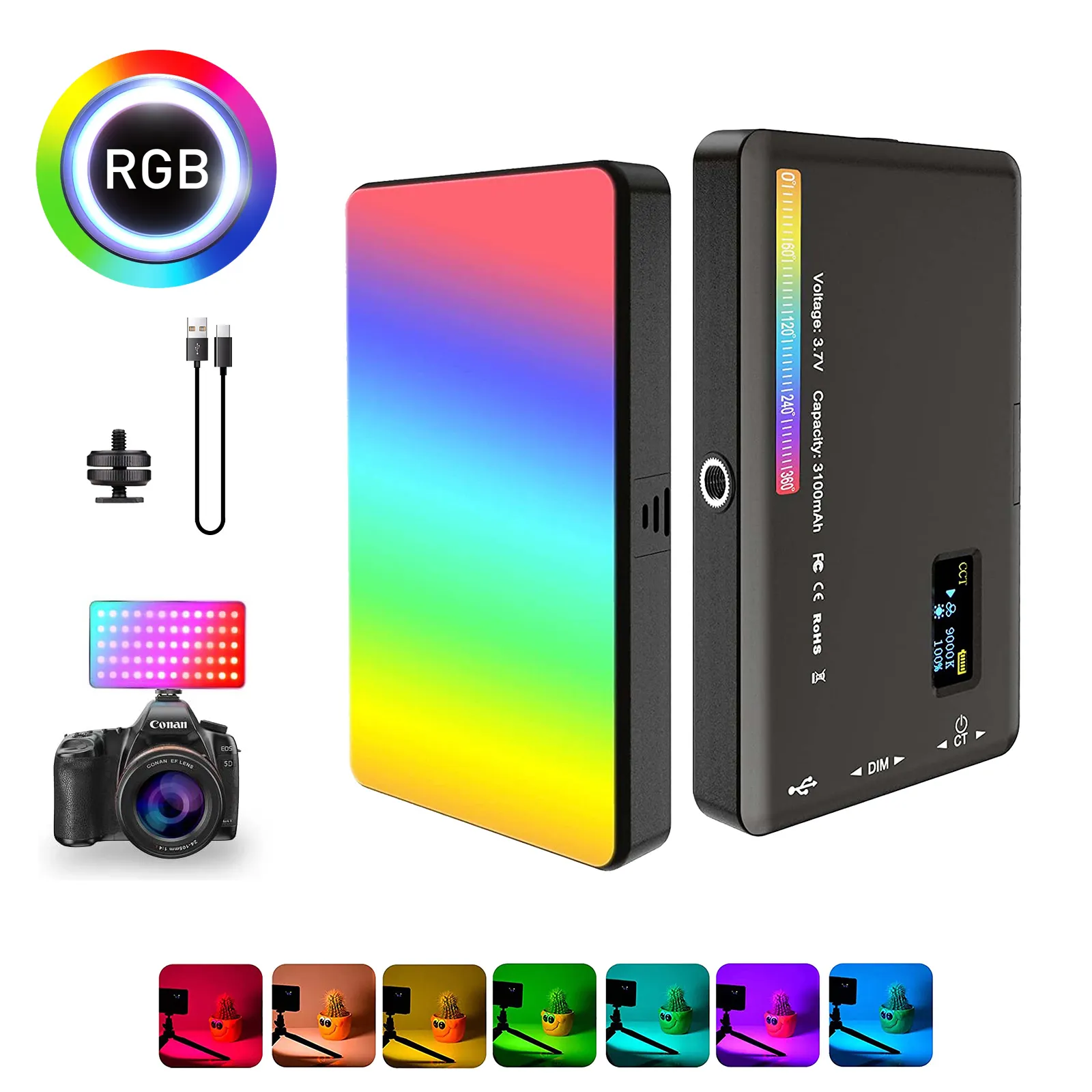 Outros acessórios flash RGB LED VÍDEO LIGHT PAPEL DE ILOGIAÇÃO DE CAMÃO CRI95 2500 9000K LCD Display Sapat