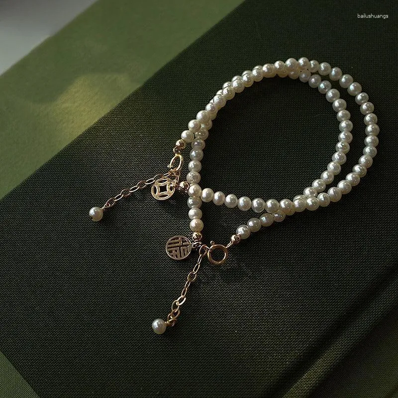 Bracelets de charme KADRUFI Luxe 8mm Imitation Perle Chanceux Bracelet De Perles Pour Femmes Vintage INS Lettre Chinoise Pendentif Bijoux Cadeau