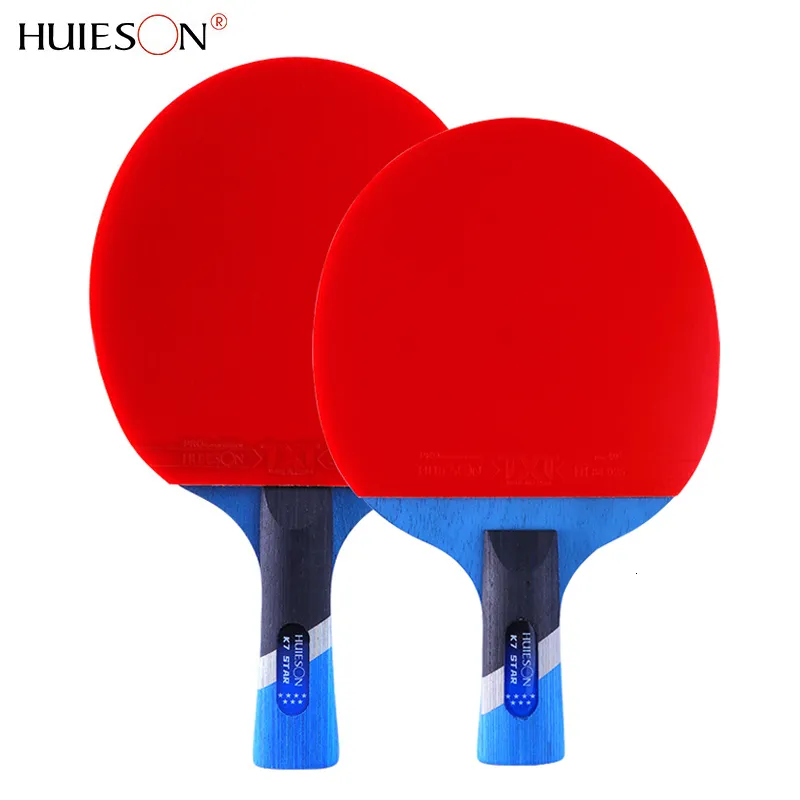 Table Tennis Raquets Huieson K7 7 Stars Macket للمبتدئين 7Plys 2 الكربون 5 شفرة خشبية مزدوجة Pipsin Ping Ping Paddle مع حقيبة 230822