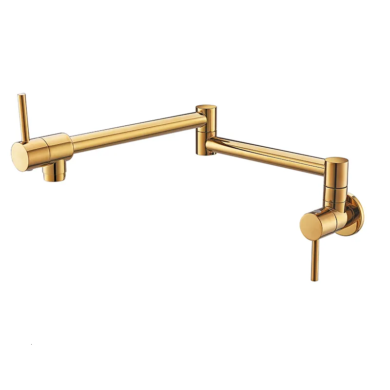 Kökskranar POT FILLER TAP Väggmonterad vikbar kökskran Enkel kallt hål diskbänk TAP Rotera vikbar spout Chrome Gold Brass 230822