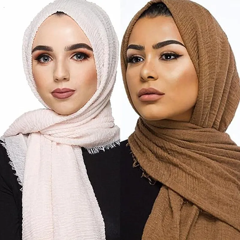 Bandanas Durag Big Size Warm Muslim Women Hijab For Woman Crinkle Scarf Soft Cotton Headscarf Islamic Autumn Winter Shawl and Wraps 230823