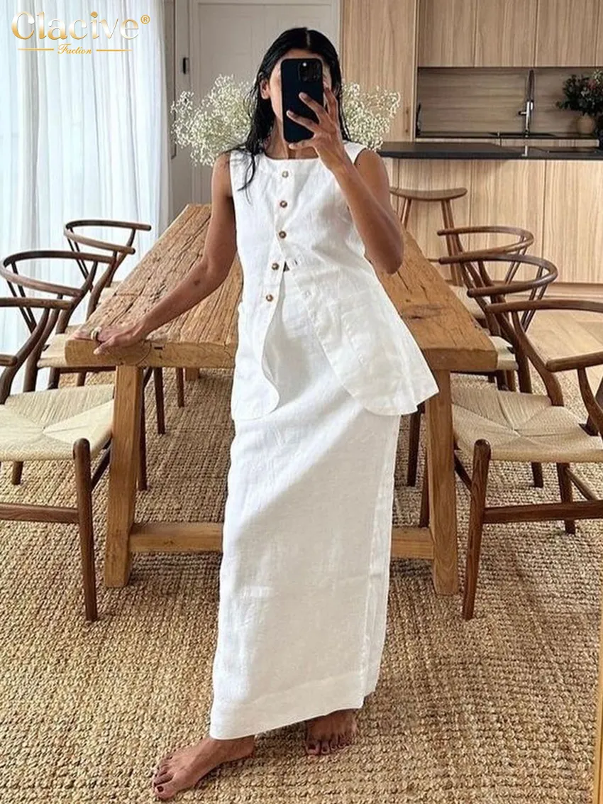 2023 Elegant White Cotton Two Piece Linen Dress Set With 2023 Elegant White Cotton Two Piece Linen Dress Set With