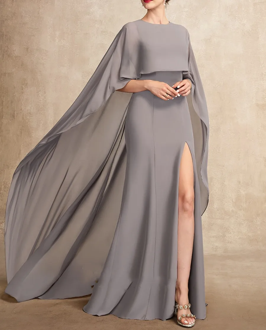 chinese dress ladies Grey Mother of The Bride Dress,Mother Dress with Sleeves,Chiffon Long Mother Dress,MD00037, US10 / Burgundy main image 1