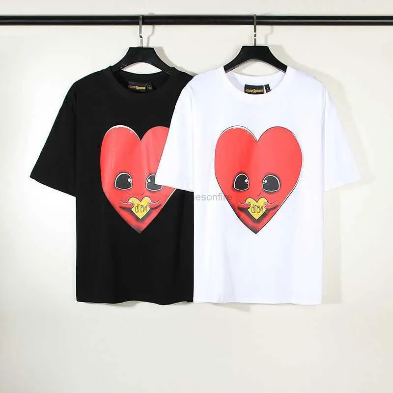 Vêtements de mode de luxe T-shirts pour hommes T-shirts Drevv Skate House Souriant Visage Sad Peach Heart High Street Marque de mode Unisexe Brouillard T-shirt à manches courtes