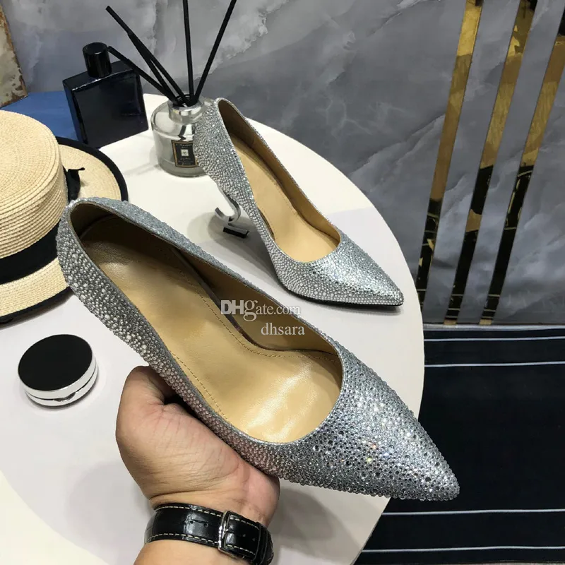 2023 Nouvelles femmes chaussures habillées talons hauts femmes designer strass véritable pompes en cuir dame sandales fête mariage noir or argent talon de 11 cm avec boîte taille 35-41