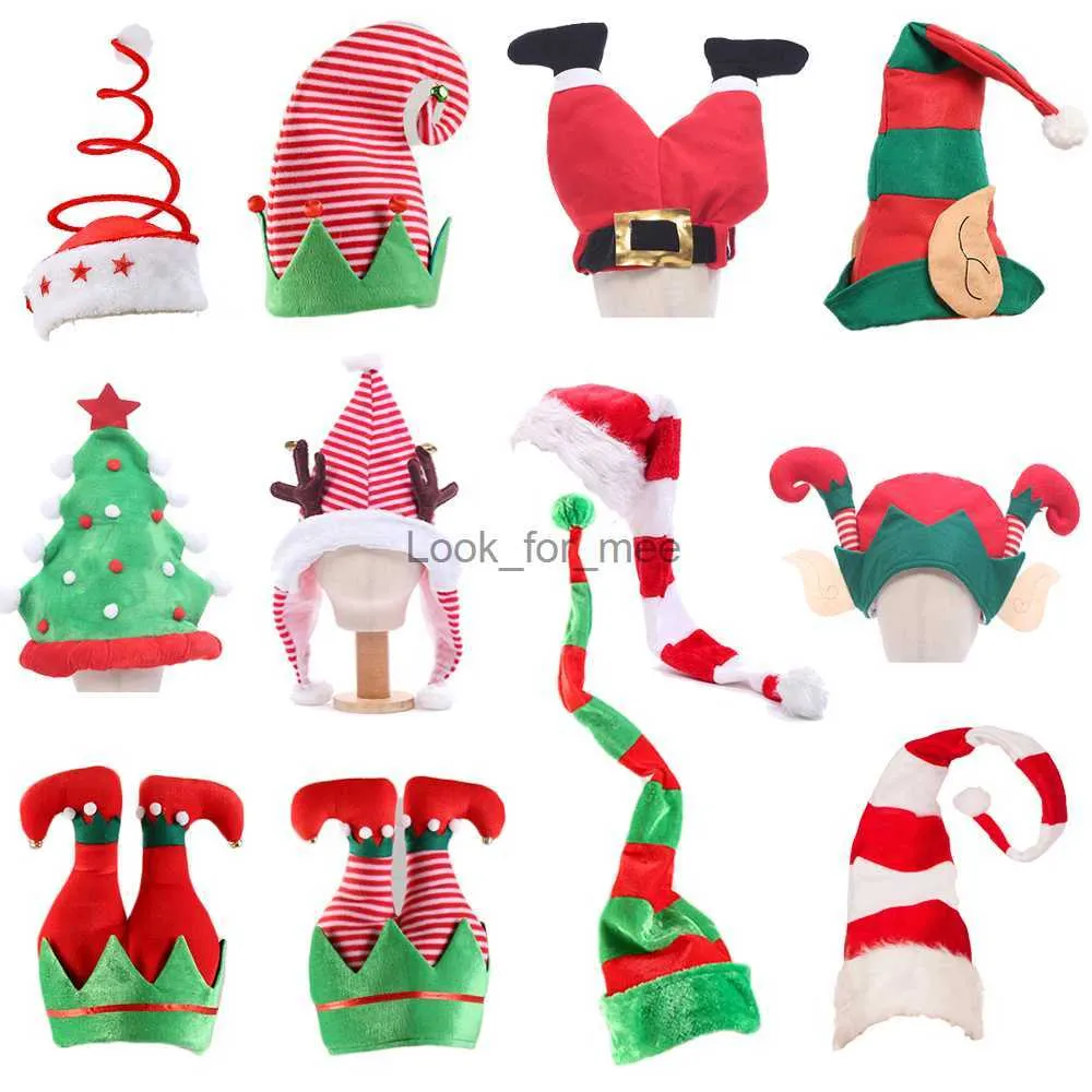 2020 Christmas Hat Plush Elf Santa Hat Cute Stripes Cartoon Creative Turkey Hats Nowy rok Przyjęcia ozdoby Dekoracja ozdoby HKD230823