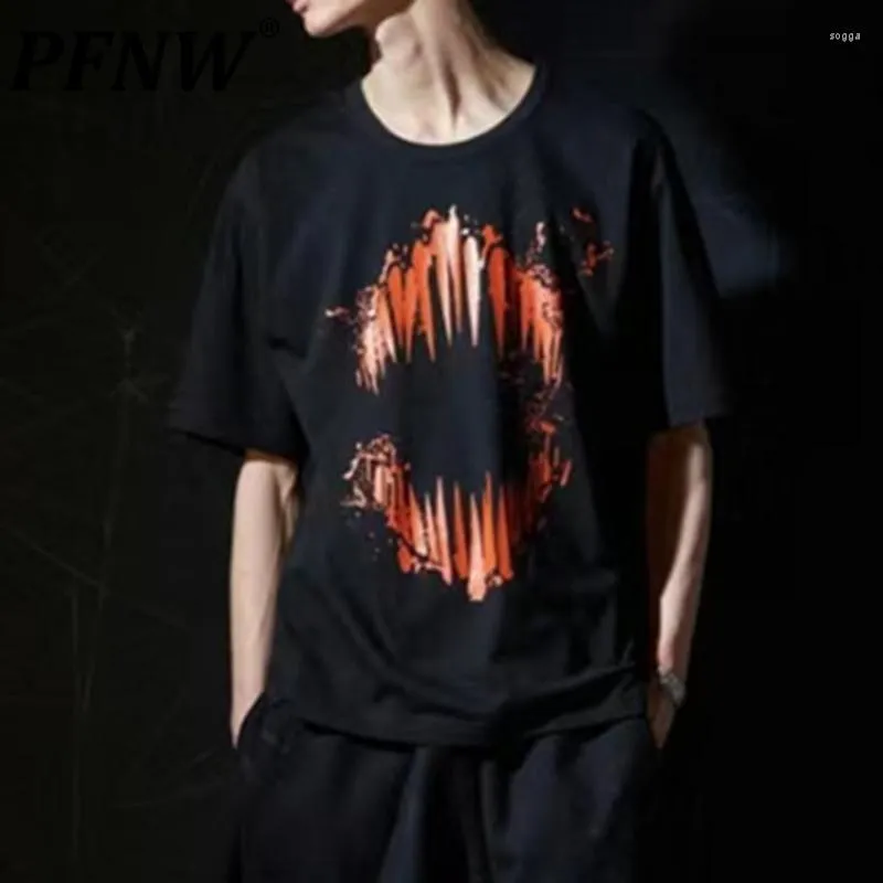 Męskie koszule Pfnw Summer Darkwear Haft-Osobowość T-shirt Drukowana ciężka przemysł Kreatywność Streetwear Leisure Tops 12Z1842