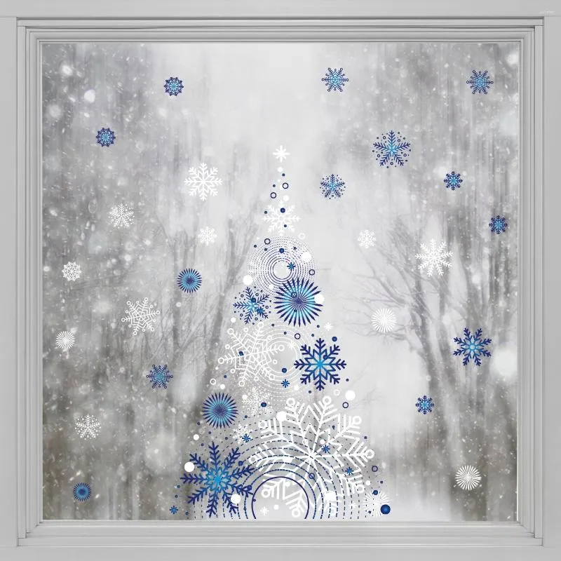 Window Stickers Kizcozy Blue and White Snowflakes Christmas Tree Sticker Non-Lim Adhesive Home Garden Film